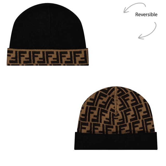 Fendi Kids Unisex Bonnet Black Fendi Kids Unisex Bonnet Black