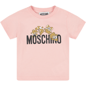 モスキーノの女の赤ちゃんTシャツライトピンク