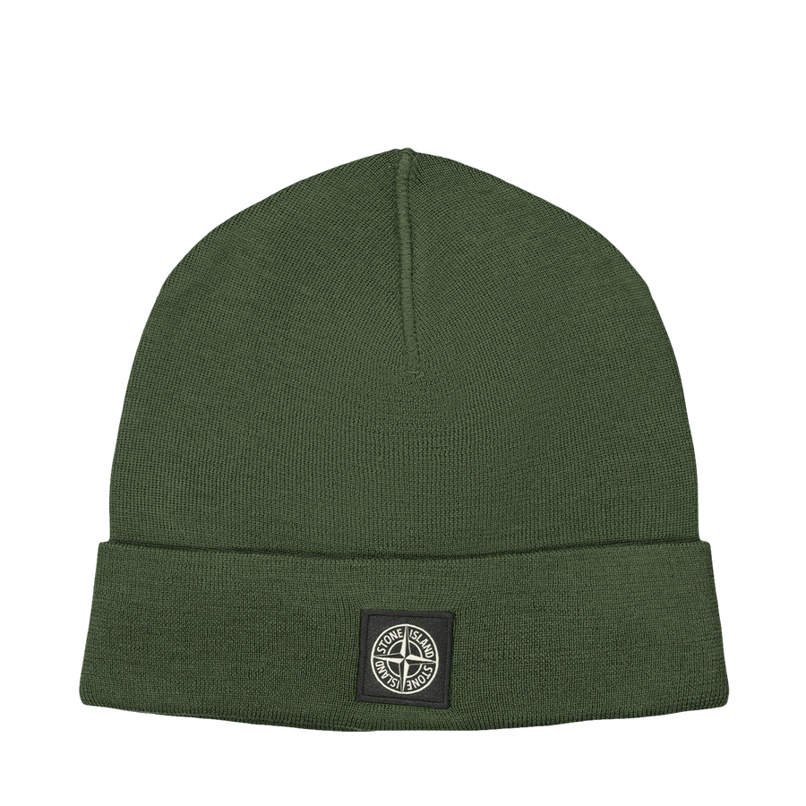 Stone Island Boys Beanie Olive Green