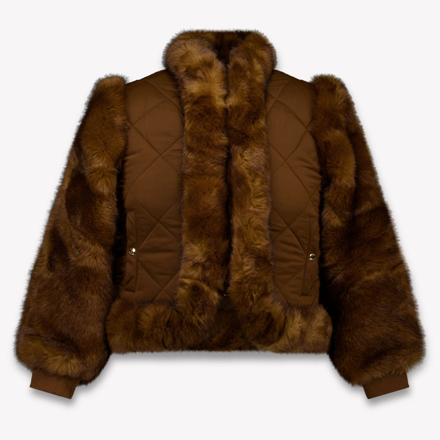 Chloe Girls Faux Fur Jacket in Brown
